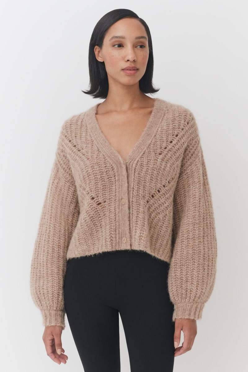 Cárdigan Cuyana Alpaca Lana Cropped Mujer Kaki | ZEM8557EG