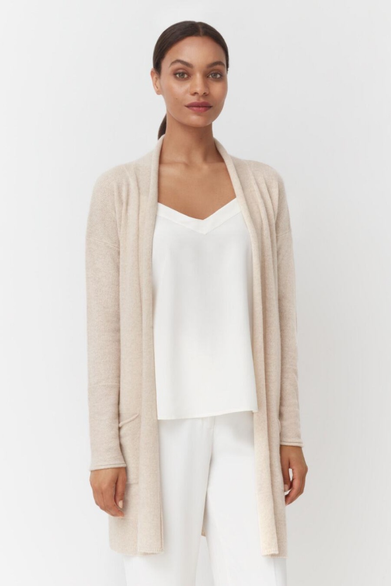 Cárdigan Cuyana Single-Origin Cashmere Long Mujer Beige | WNI1169WK