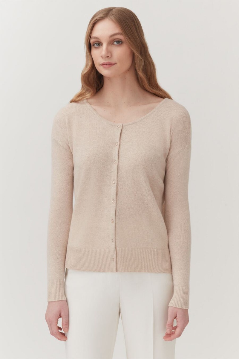 Cárdigan Cuyana Single-Origin Cashmere Mujer Beige | PPI7572SF