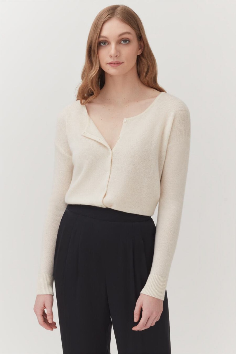 Cárdigan Cuyana Single-Origin Cashmere Mujer Blancas | YUM8824EY