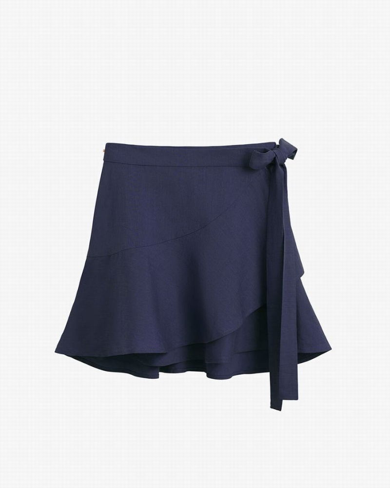 Falda Cuyana Linen Wrap Mini Mujer Azul Marino | IQU7556OM