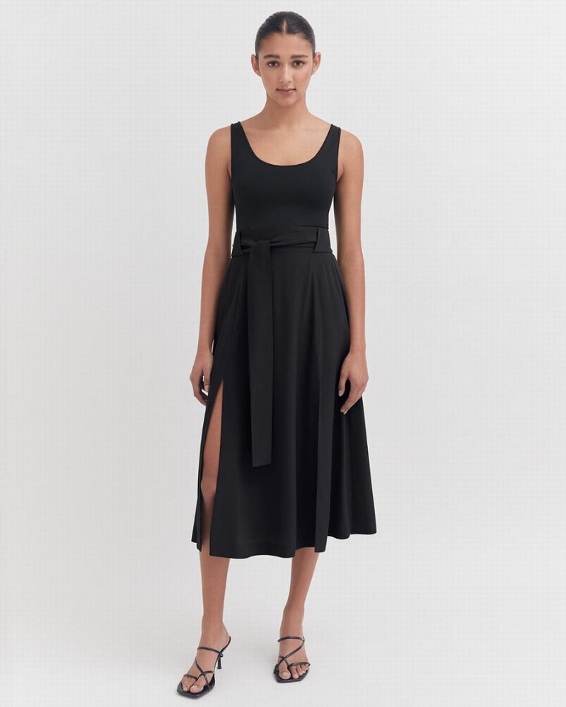 Falda Cuyana Silk Belted Midi Mujer Negras | GPM1575WU