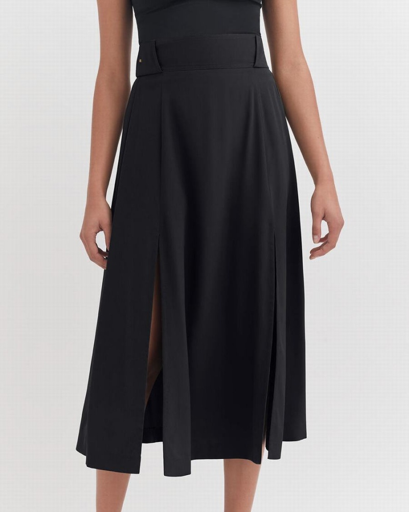 Falda Cuyana Silk Belted Midi Mujer Negras | GPM1575WU