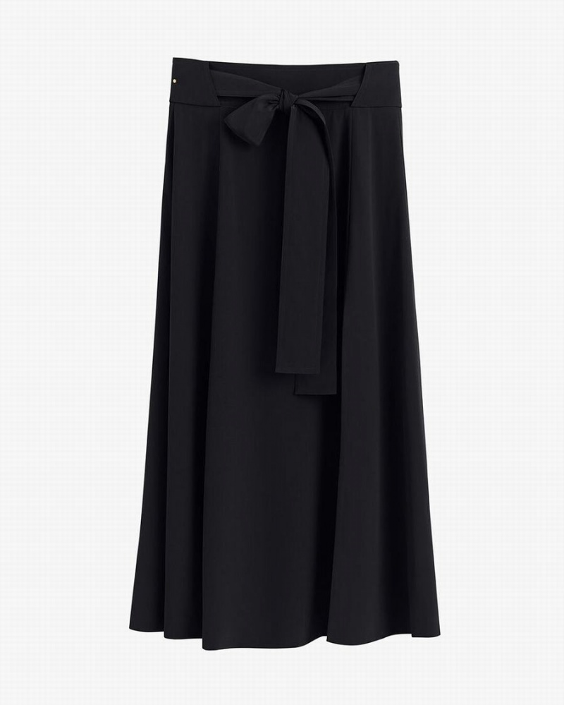 Falda Cuyana Silk Belted Midi Mujer Negras | GPM1575WU