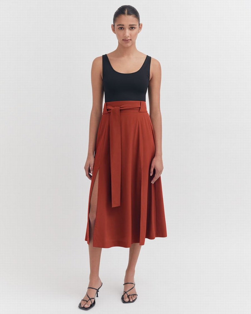 Falda Cuyana Silk Belted Midi Mujer Rojas | BID1587HX