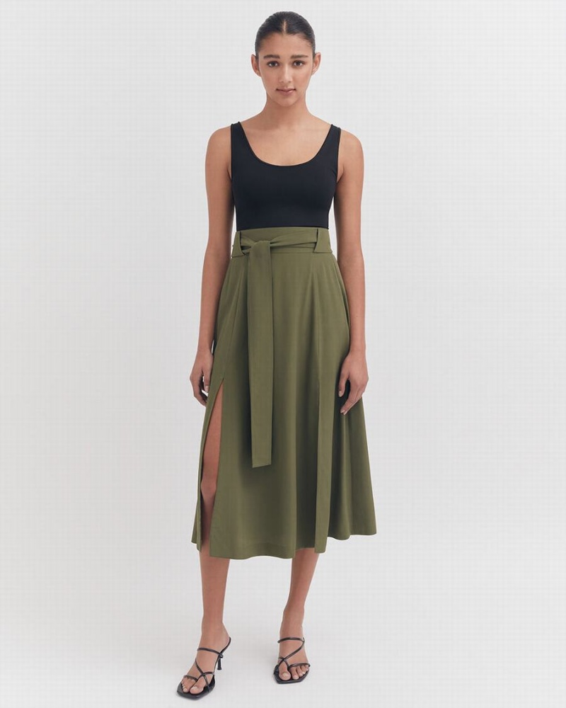 Falda Cuyana Silk Belted Midi Mujer Verde Oscuro | MBM1493XI