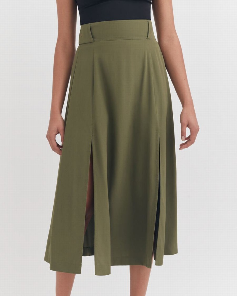 Falda Cuyana Silk Belted Midi Mujer Verde Oscuro | MBM1493XI