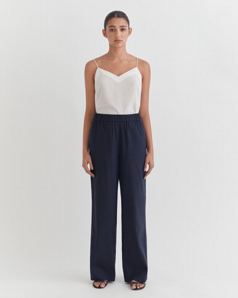 Pantalon Cuyana Linen Anchos Leg Mujer Azul Marino | XIE3319FN