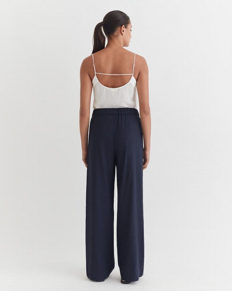 Pantalon Cuyana Linen Anchos Leg Mujer Azul Marino | XIE3319FN