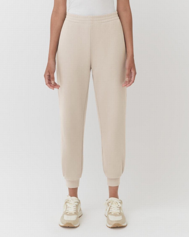 Pantalones Jogger Cuyana Terry Sculpted Mujer Creme Blancas | IUZ1612SA