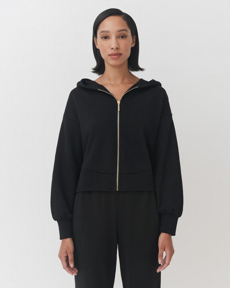 Sudadera con Capucha Cuyana Terry Zip Front Mujer Negras | PIL8624JT