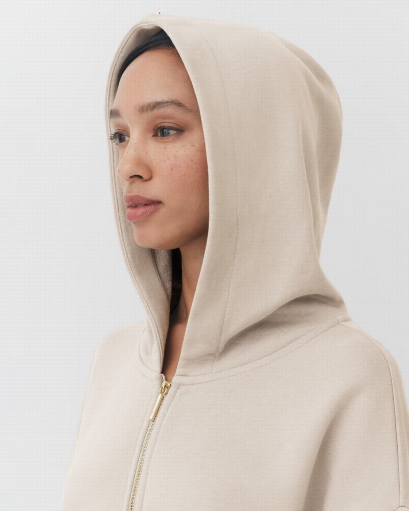 Sudadera con Capucha Cuyana Terry Zip Front Mujer Creme Blancas | LID3664OM