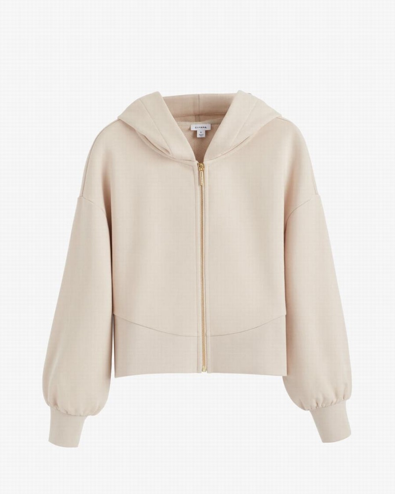 Sudadera con Capucha Cuyana Terry Zip Front Mujer Creme Blancas | LID3664OM