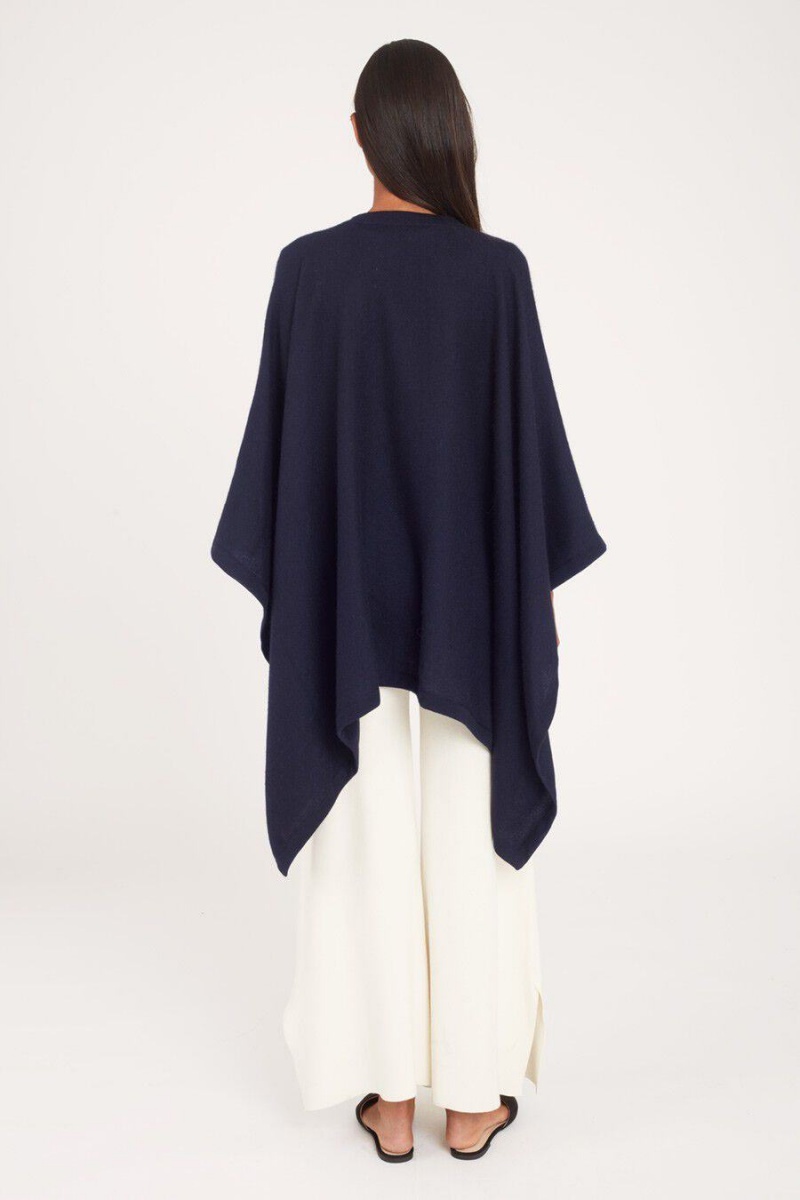 Truien Cuyana Baby Alpaca Square Edge Cape Mujer Azul Marino | BXU5786TR