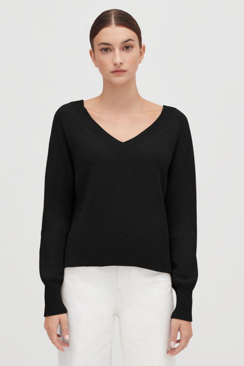 Truien Cuyana Recycled Cashmere Deep V-Neck Mujer Negras | ECN4549IC