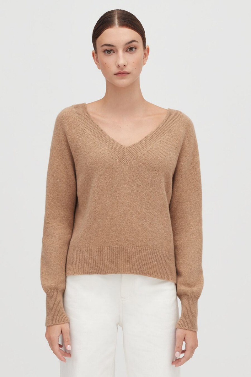 Truien Cuyana Recycled Cashmere Deep V-Neck Mujer Marrones | KWF7243UK