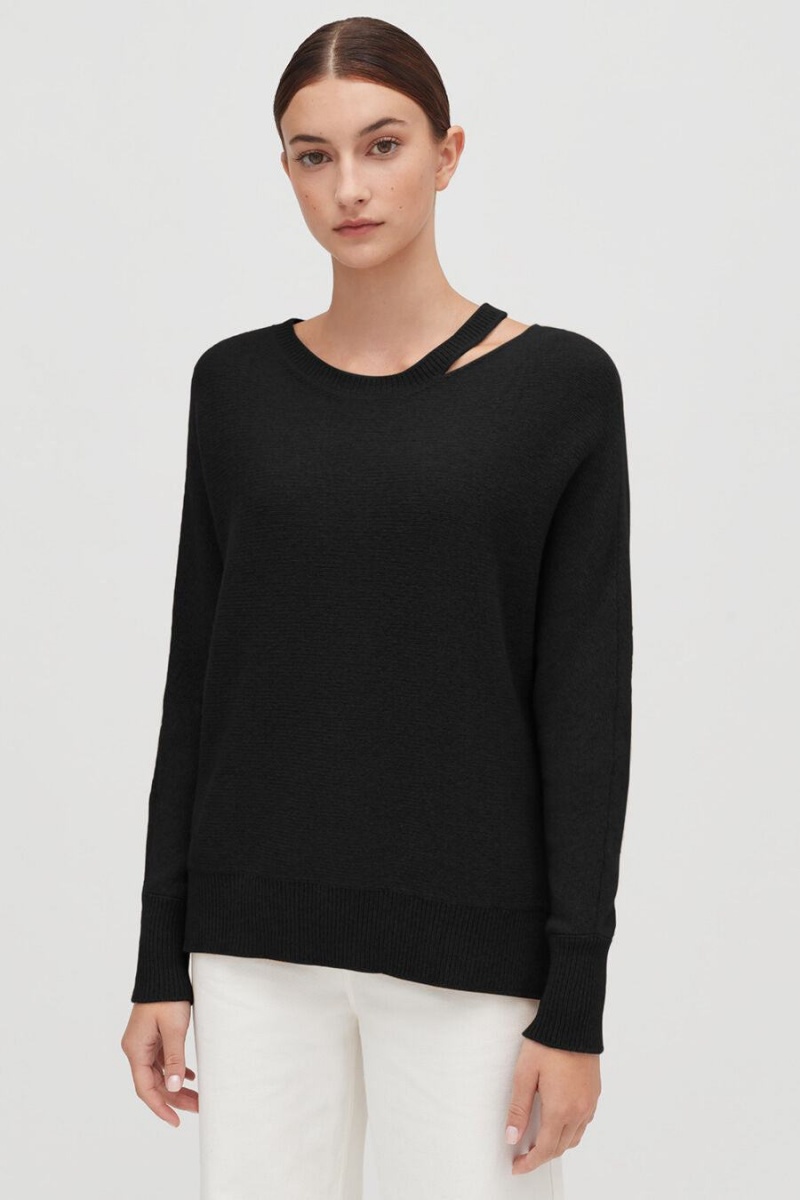 Truien Cuyana Recycled Cashmere Split-Neck Mujer Negras | ACB8290ME