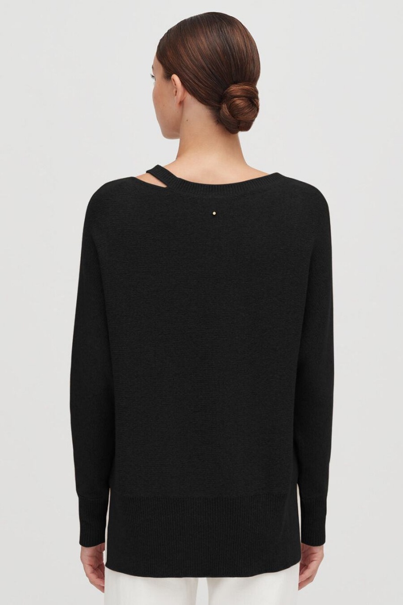 Truien Cuyana Recycled Cashmere Split-Neck Mujer Negras | ACB8290ME