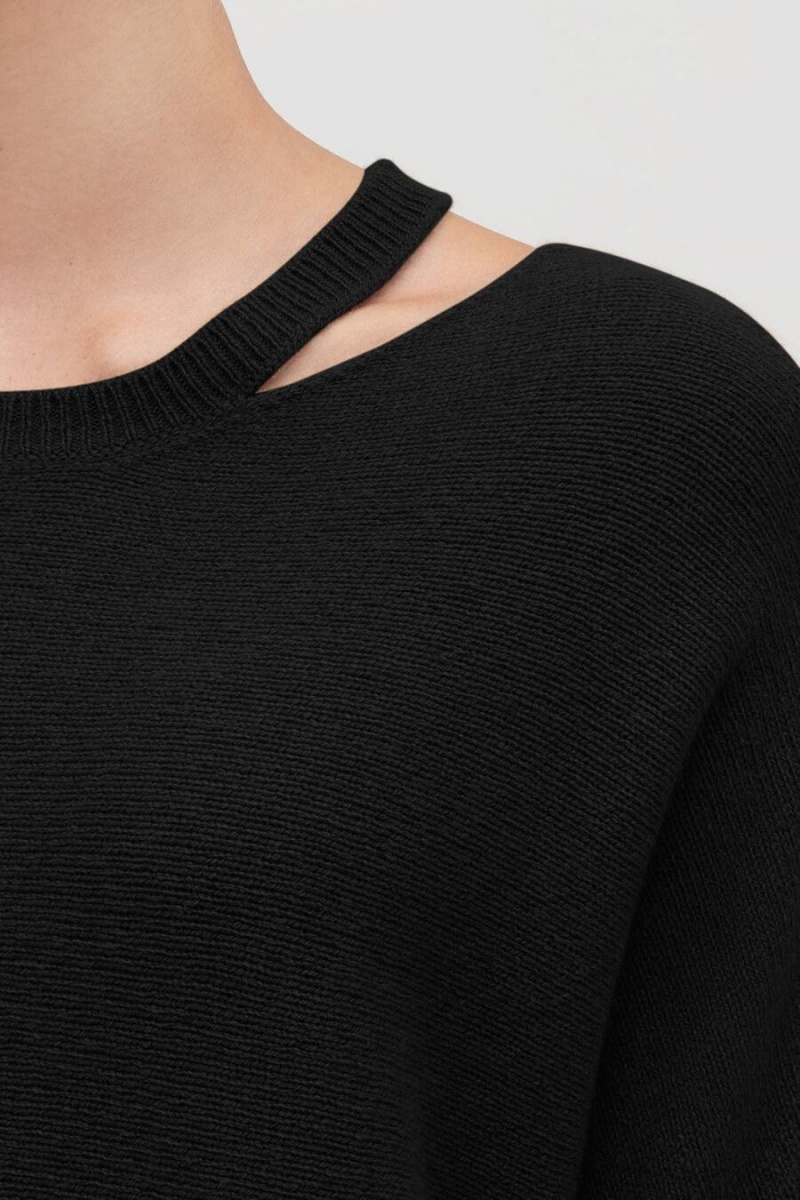 Truien Cuyana Recycled Cashmere Split-Neck Mujer Negras | ACB8290ME