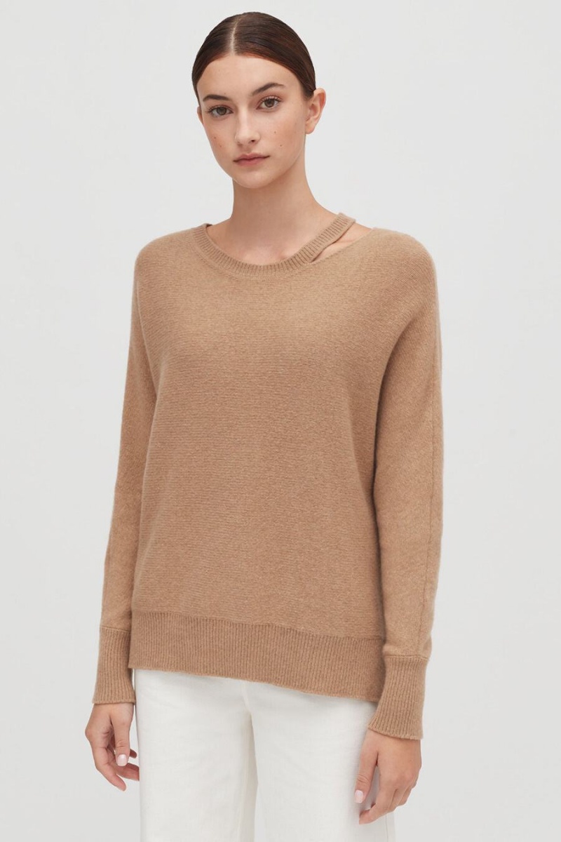 Truien Cuyana Recycled Cashmere Split-Neck Mujer Marrones | OHL3459TX