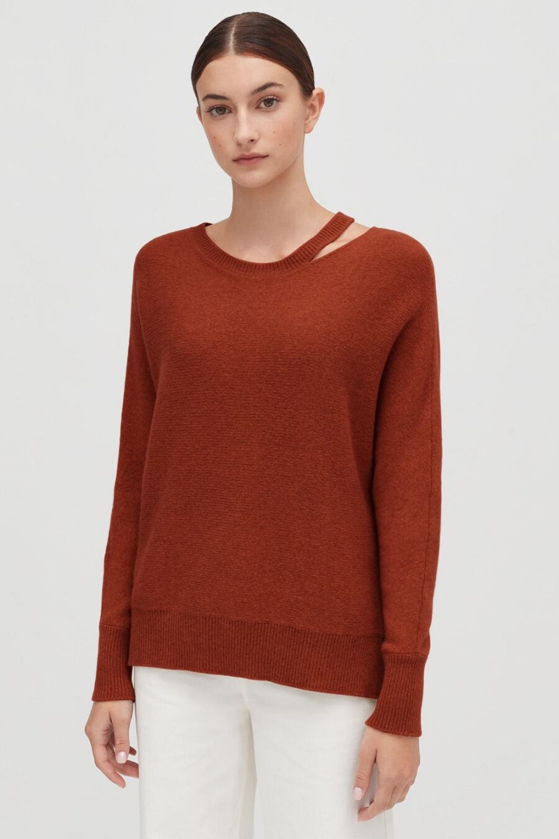 Truien Cuyana Recycled Cashmere Split-Neck Mujer Naranjas Oscuro | BVD8246MA