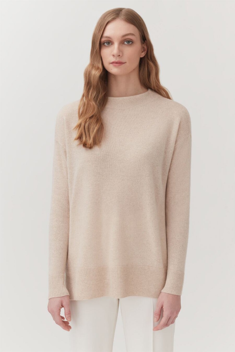 Truien Cuyana Single-Origin Cashmere Funnel Neck Mujer Beige | TJE8642CL