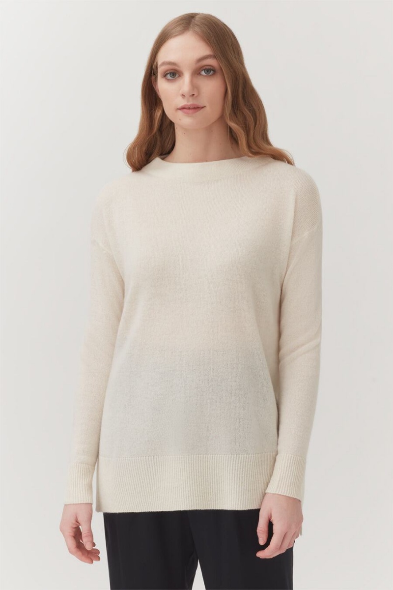 Truien Cuyana Single-Origin Cashmere Funnel Neck Mujer Blancas | SSN3135RC