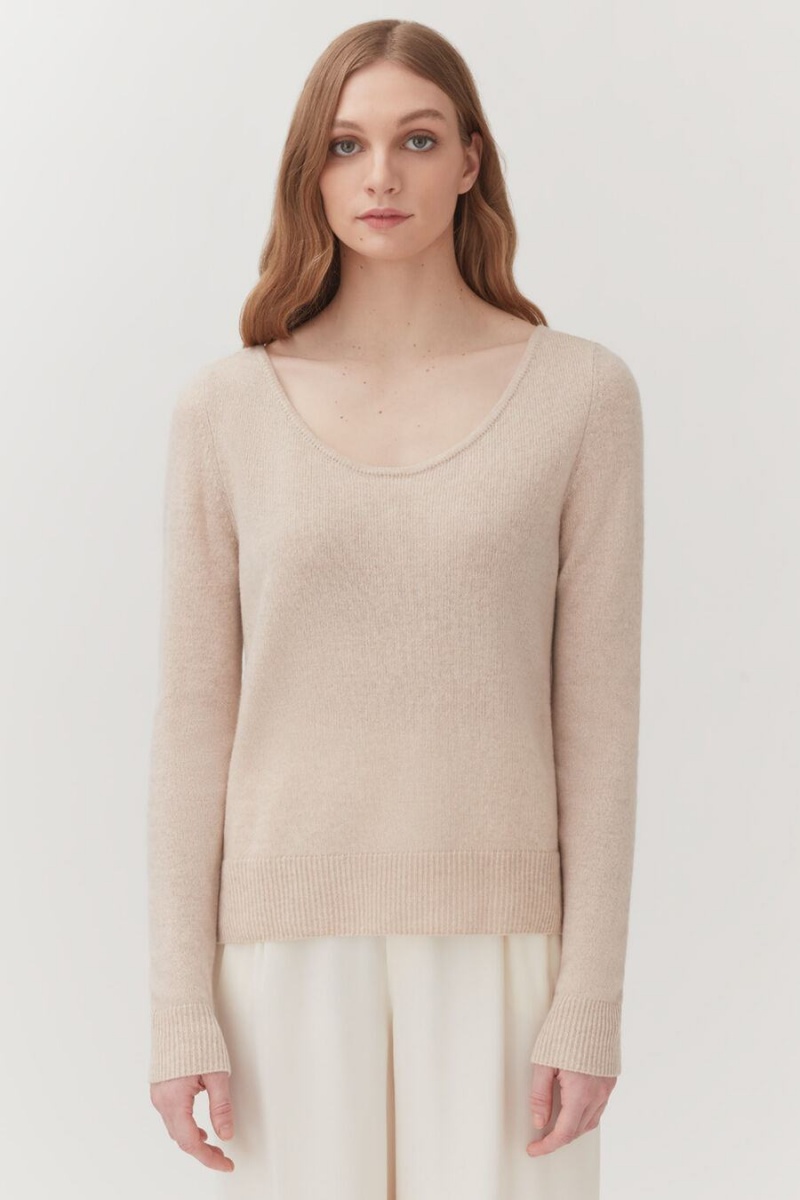 Truien Cuyana Single-Origin Cashmere Scoop Neck Mujer Beige | FNE1693CR