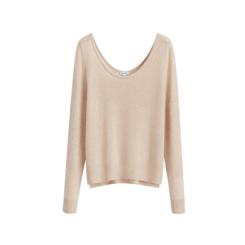 Truien Cuyana Single-Origin Cashmere Scoop Neck Mujer Beige | FNE1693CR