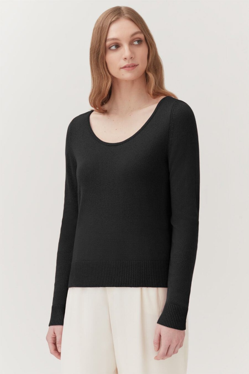 Truien Cuyana Single-Origin Cashmere Scoop Neck Mujer Negras | OFC452WM