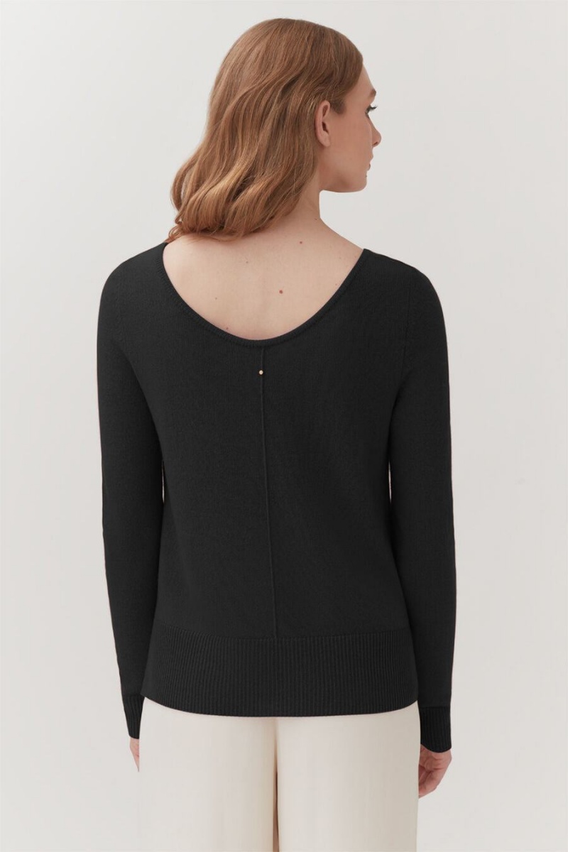 Truien Cuyana Single-Origin Cashmere Scoop Neck Mujer Negras | OFC452WM