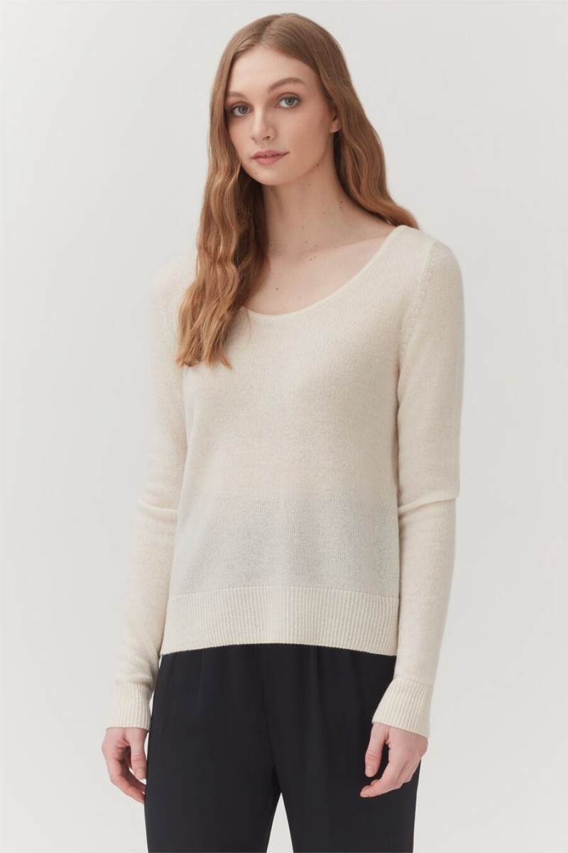 Truien Cuyana Single-Origin Cashmere Scoop Neck Mujer Blancas | BIG1390ZD