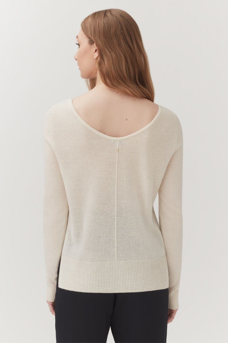 Truien Cuyana Single-Origin Cashmere Scoop Neck Mujer Blancas | BIG1390ZD