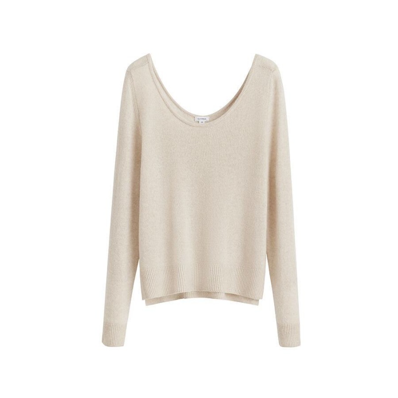 Truien Cuyana Single-Origin Cashmere Scoop Neck Mujer Blancas | BIG1390ZD