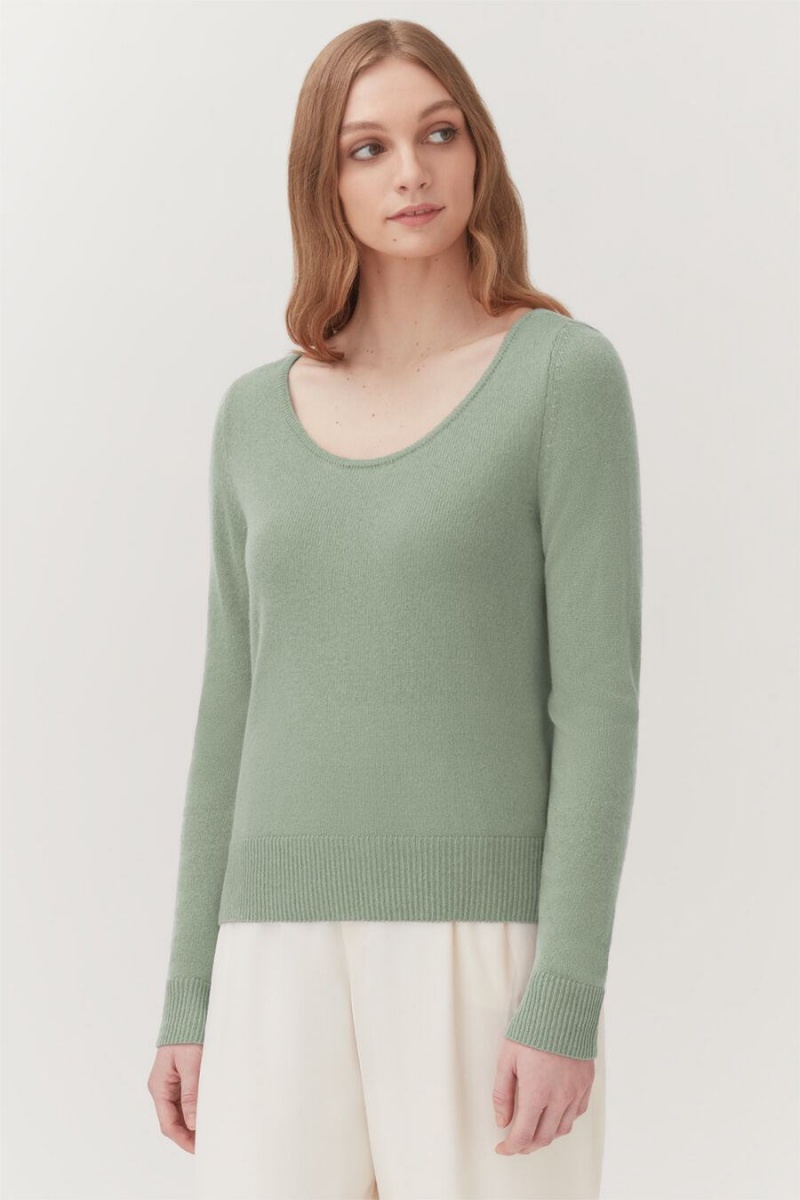 Truien Cuyana Single-Origin Cashmere Scoop Neck Mujer Verde | GUQ3138ZY