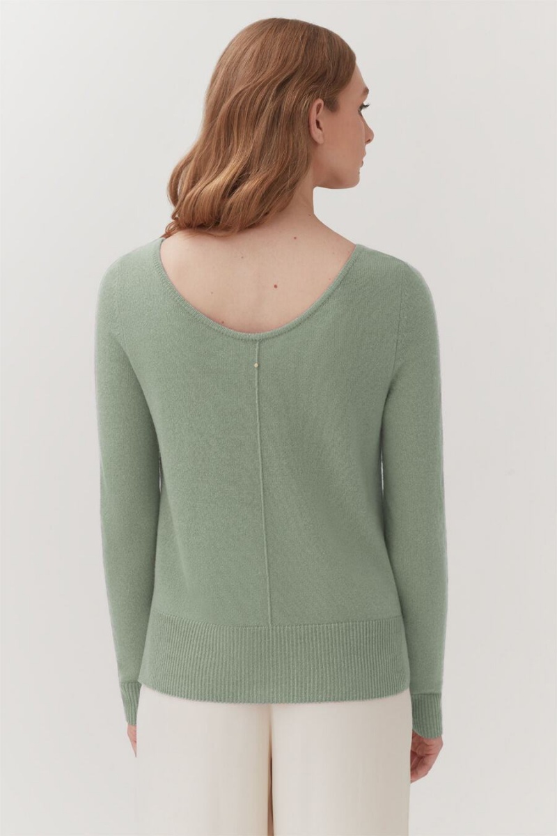 Truien Cuyana Single-Origin Cashmere Scoop Neck Mujer Verde | GUQ3138ZY