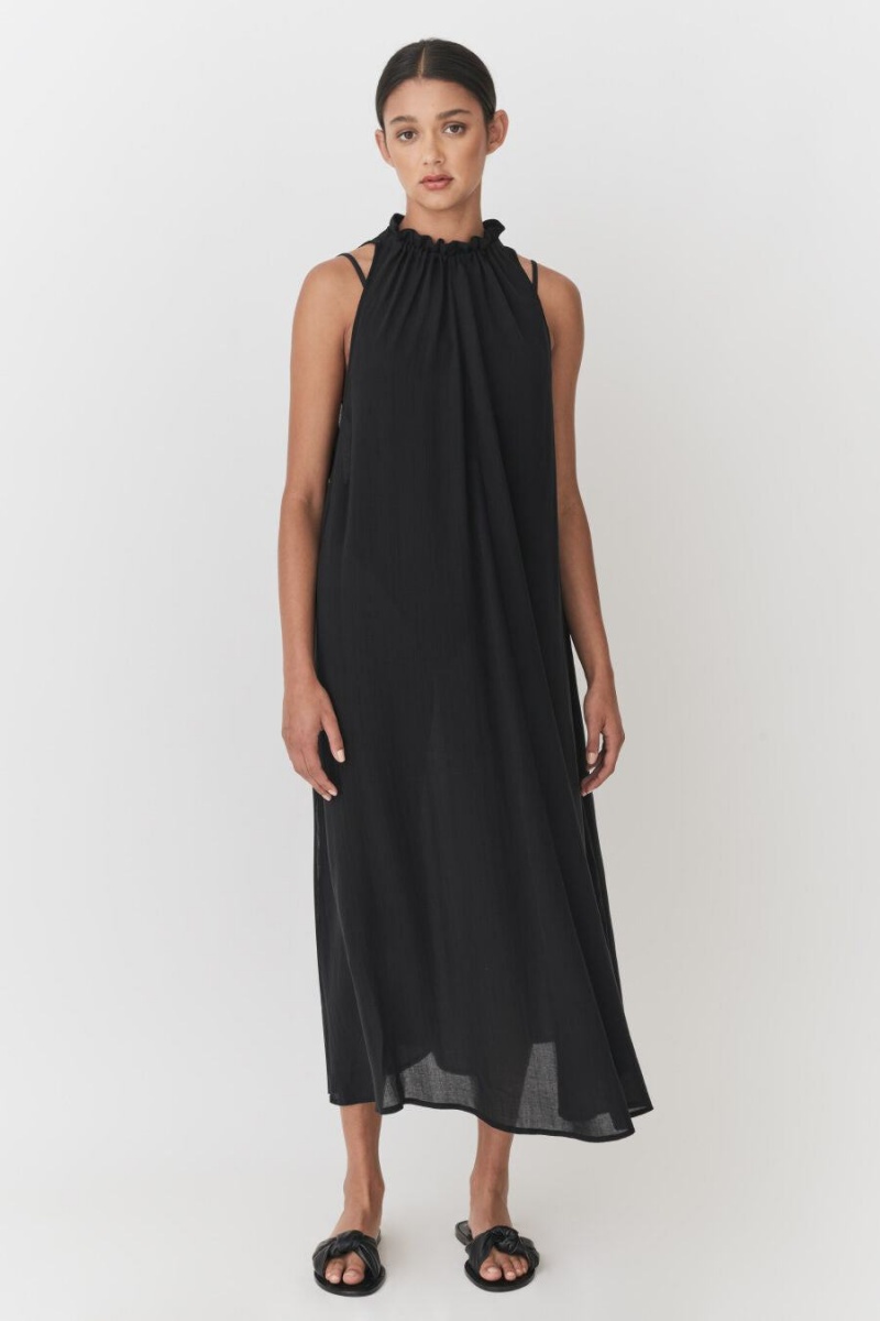 Vestido Cuyana Gathered-Neck Maxi Cover Up Mujer Negras | YSG7387QU