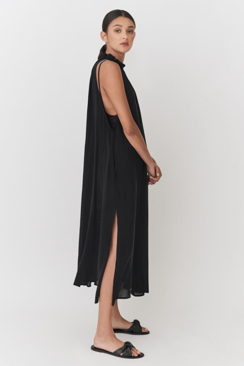 Vestido Cuyana Gathered-Neck Maxi Cover Up Mujer Negras | YSG7387QU