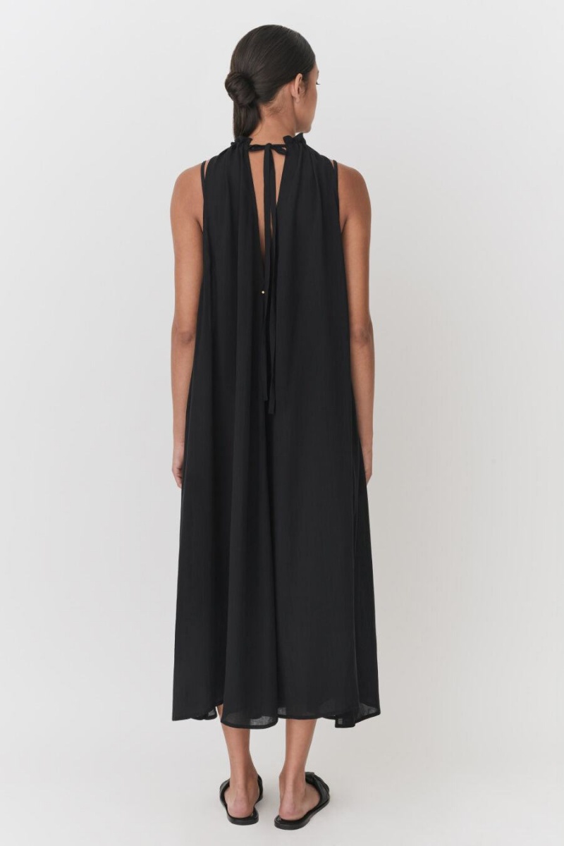 Vestido Cuyana Gathered-Neck Maxi Cover Up Mujer Negras | YSG7387QU