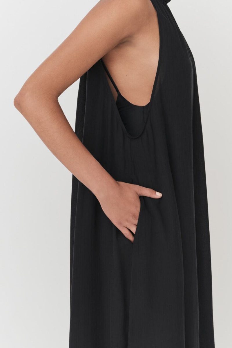 Vestido Cuyana Gathered-Neck Maxi Cover Up Mujer Negras | YSG7387QU