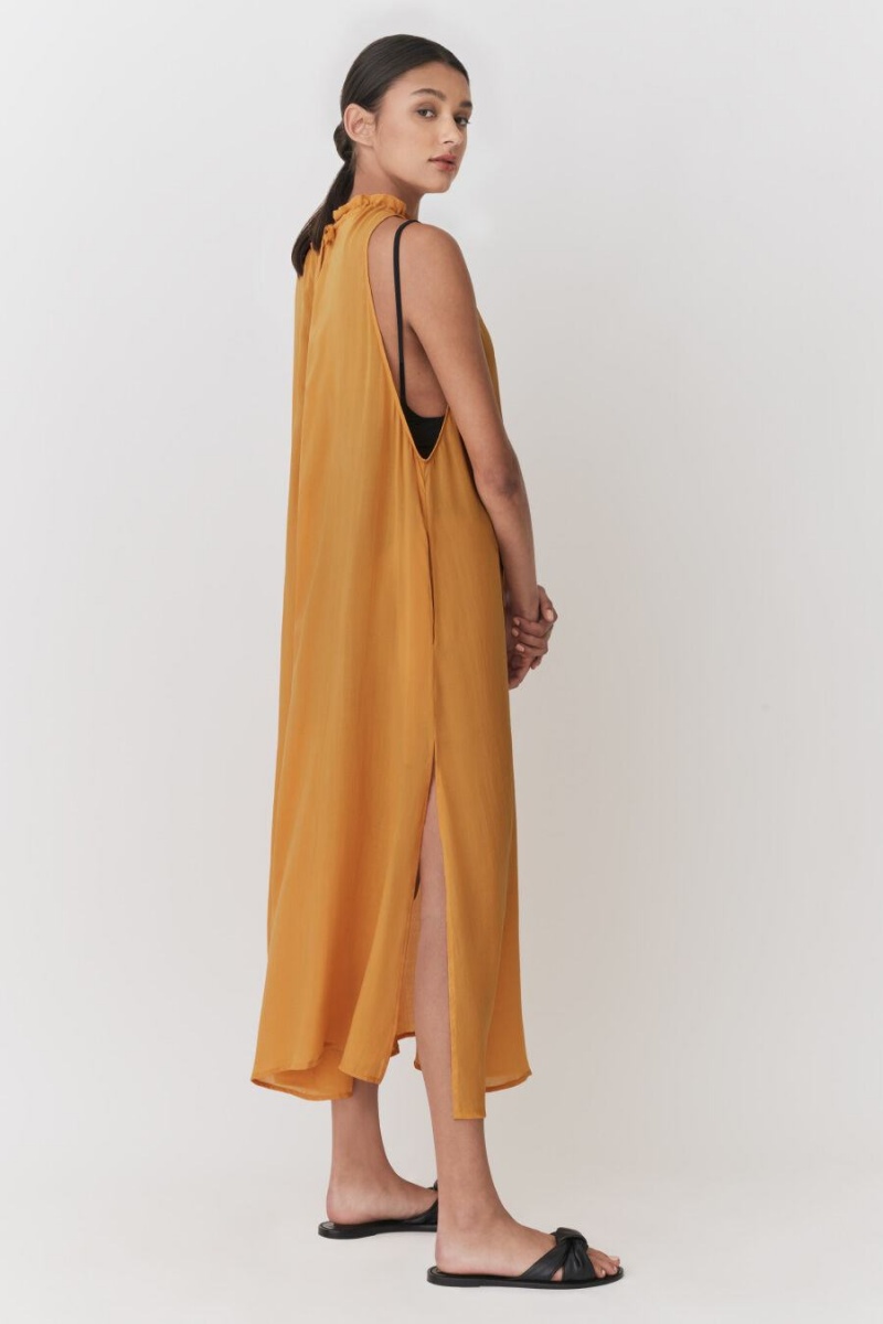 Vestido Cuyana Gathered-Neck Maxi Cover Up Mujer Amarillo | PDU6978RX