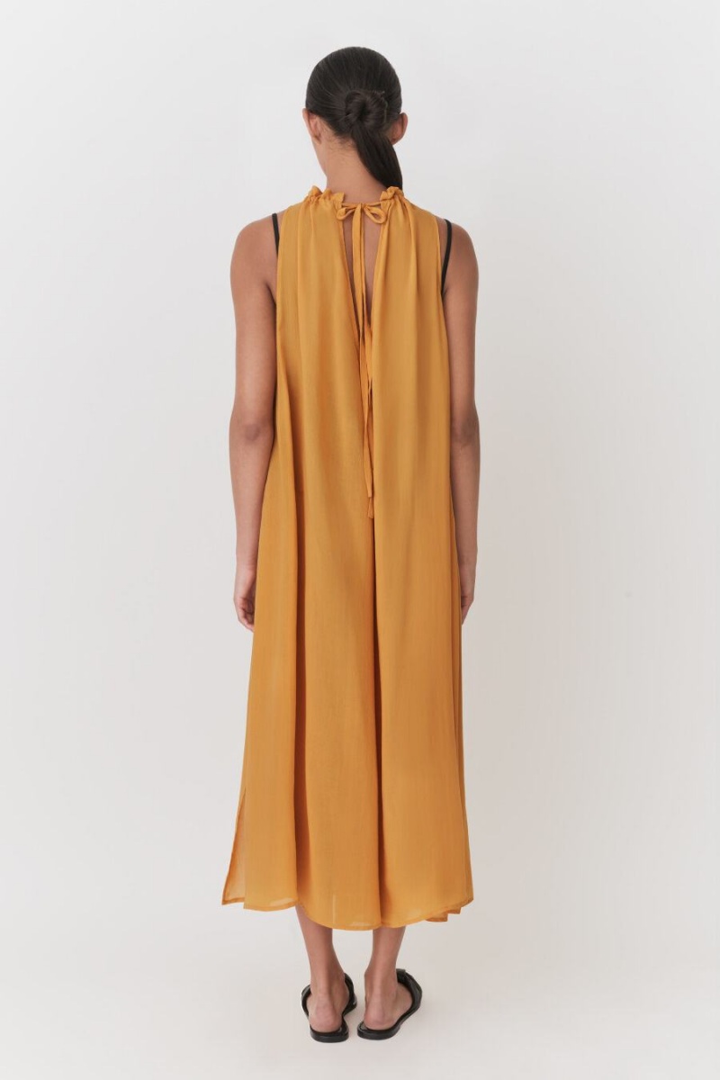 Vestido Cuyana Gathered-Neck Maxi Cover Up Mujer Amarillo | PDU6978RX