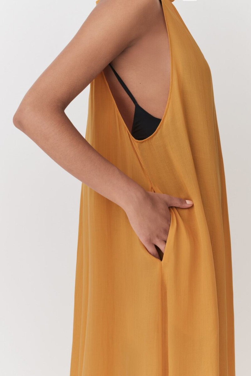 Vestido Cuyana Gathered-Neck Maxi Cover Up Mujer Amarillo | PDU6978RX