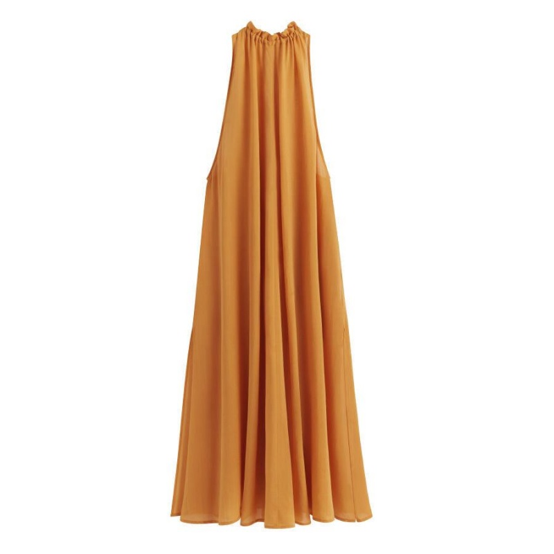 Vestido Cuyana Gathered-Neck Maxi Cover Up Mujer Amarillo | PDU6978RX