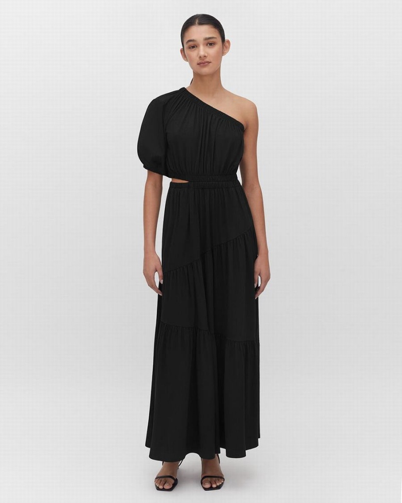 Vestido Cuyana Gathered One Shoulder Mujer Negras | HUO4663UU