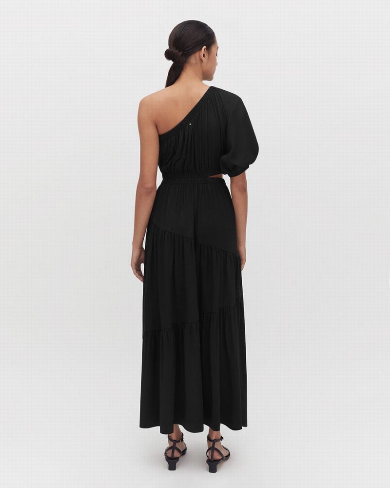 Vestido Cuyana Gathered One Shoulder Mujer Negras | HUO4663UU