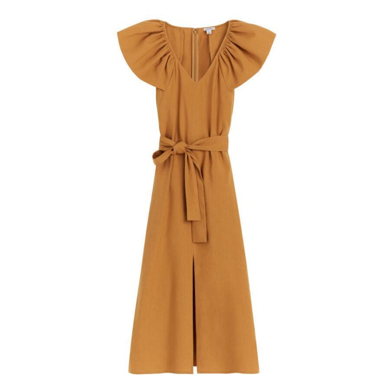 Vestido Cuyana Linen Flutter Sleeve Mujer Naranjas | RQL3685BG