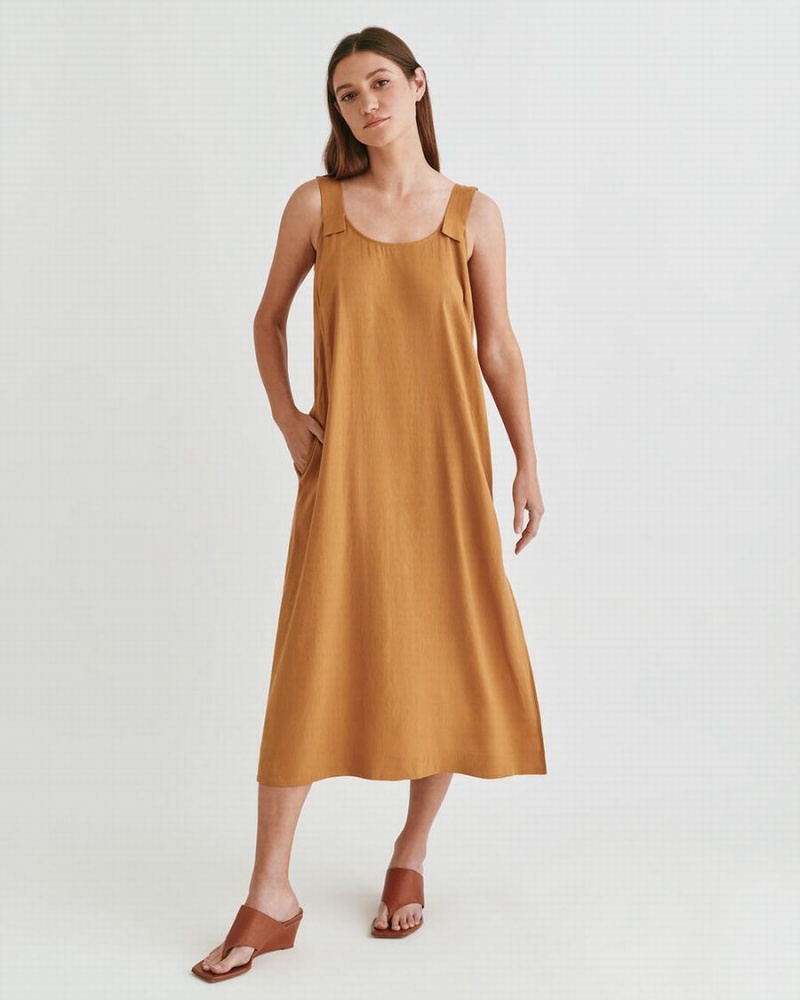 Vestido Cuyana Linen Gathered Back Mujer Naranjas | PPB482RT