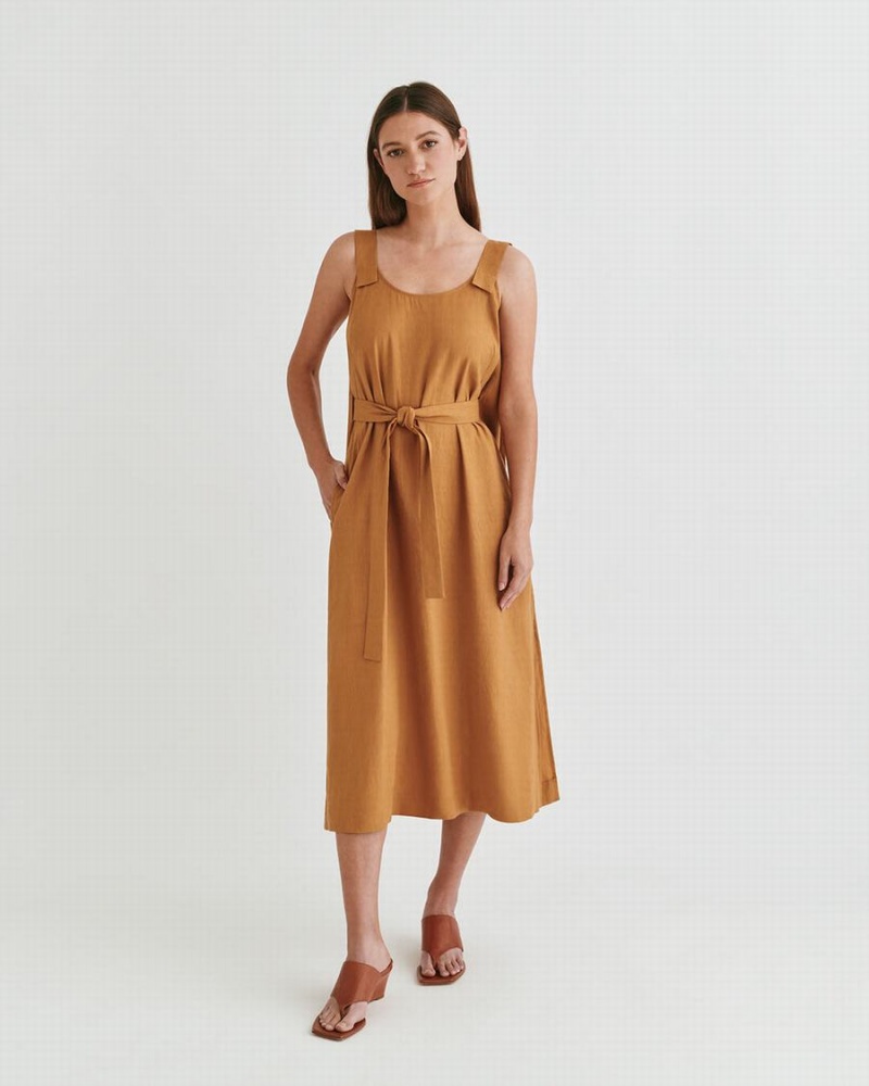 Vestido Cuyana Linen Gathered Back Mujer Naranjas | PPB482RT