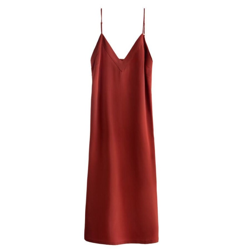 Vestido Cuyana Silk Slip Mujer Rojas Oscuro | NOY3363RG